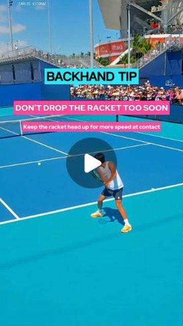 Backhand tip. Keep the racket head up for more speed at contact.