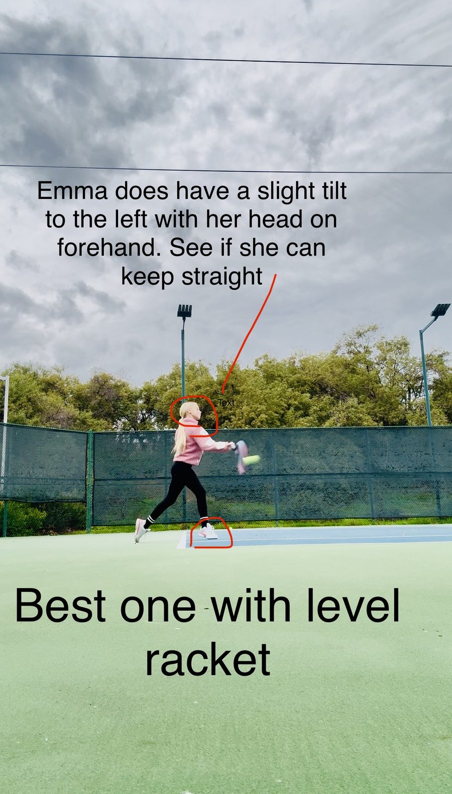 Annotated forehand contact with head position circled